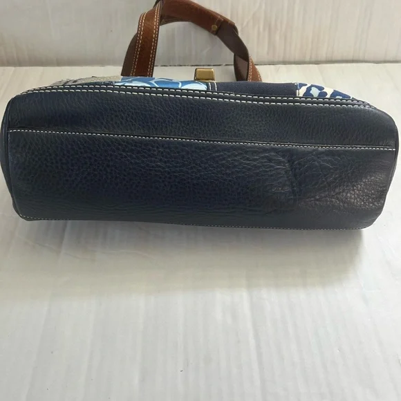 Coach Blue Patchwork and Tan Leather Tote Shoulder Handbag - Picture 6 of 15